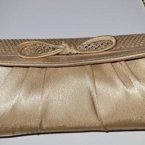 Gold Menbur Chain Strap Purse. Dazzling Bow on Flap.